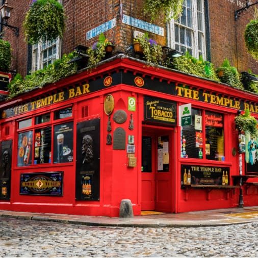 The red Temple Bar in the famous city of Dublin