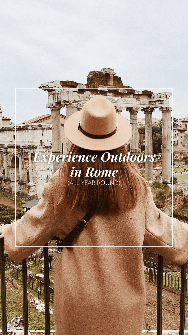 woman wearing a tan hat, with her back to us viewing rome
