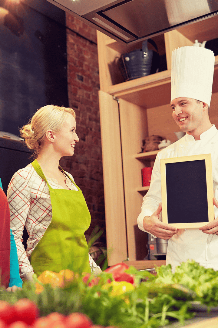 woman and chef