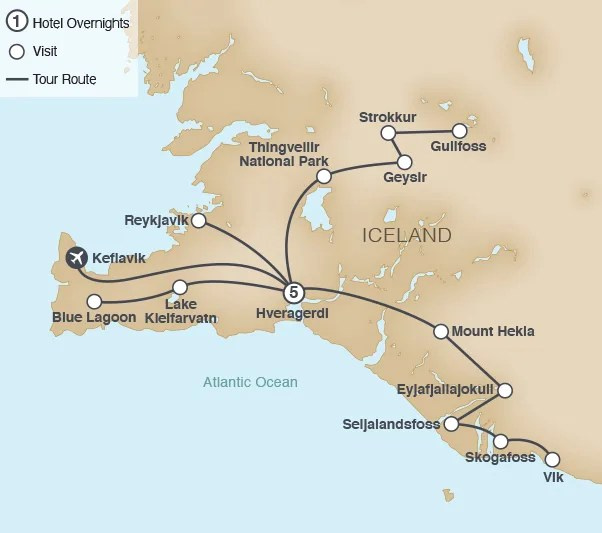 map of Iceland with tour outlined